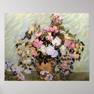 Rosor och blåa blommor av Van Gogh Poster