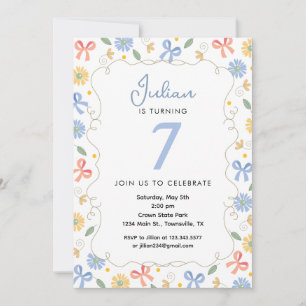 Rosor och blommor Söt födelsedagsinbjudan Blå Inbjudningar