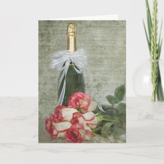 Rosor och Champagne Bröllopsjubileum Kort (Framsida)
