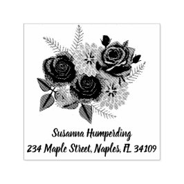 Rosor och Dahlias Självbläckande stämpel med adres