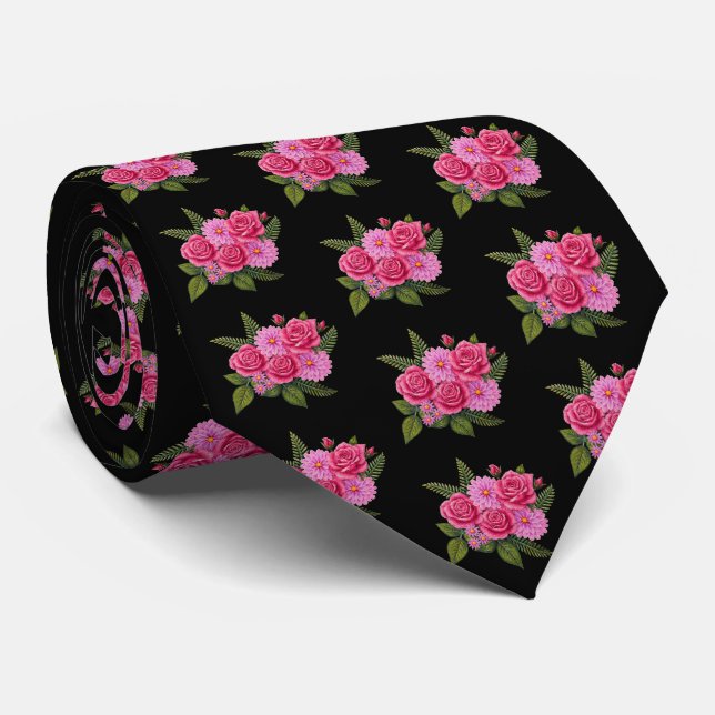 Rosor och Dahlias Svart slips (Rullad)
