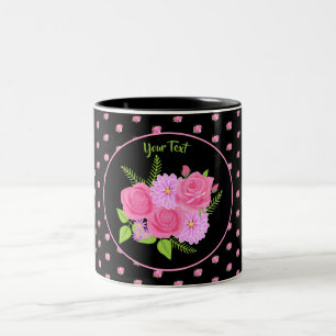 Rosor och Dahlias Svart Tvåtons Kaffemugg