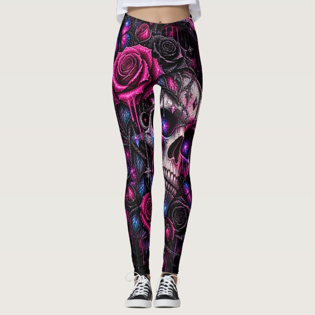 rosor och dödskalle- ARH Leggings (Framsida)