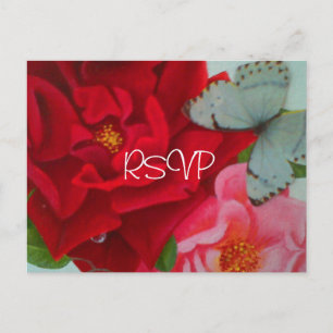 Rosor och fjäril Bröllopsinbjudan RSVP med foto Inbjudan Vykort