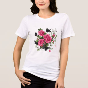 Rosor och fjärilar, färgrik design, t shirt