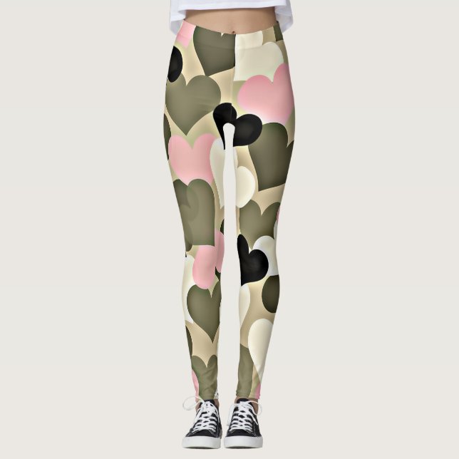 Rosor och grön Camo damasker Leggings (Framsida)