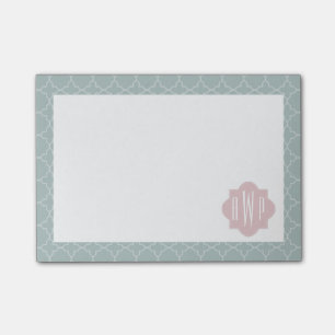 Rosor och grön Quatrefoil Monogram Post-it Block