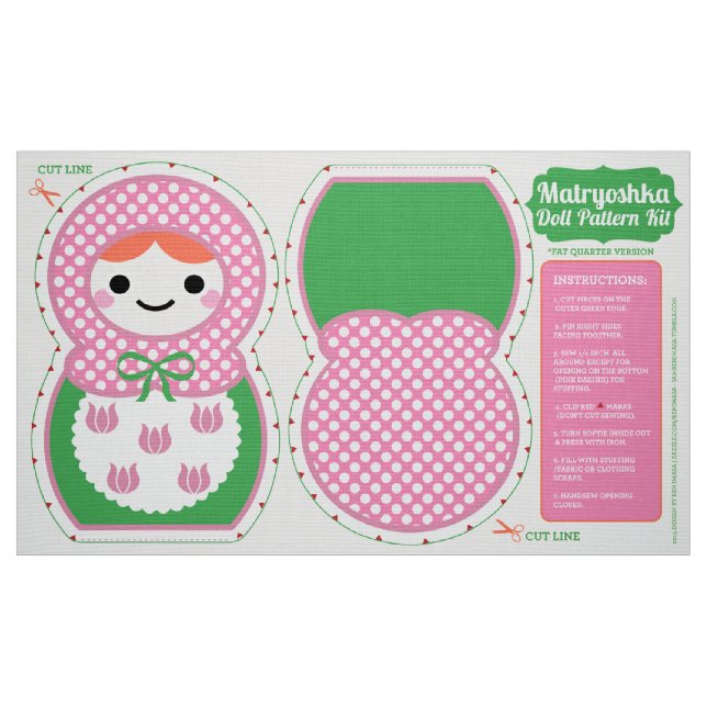 Rosor och grön sats för Matryoshka dockamönster Tyg (Fat Quarter)