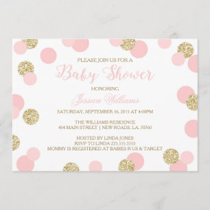 Rosor och guld- glitterbaby showerinbjudningar inbjudningar
