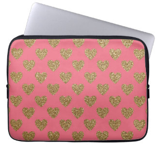 Rosor och guld- glitterhjärtor laptop sleeve