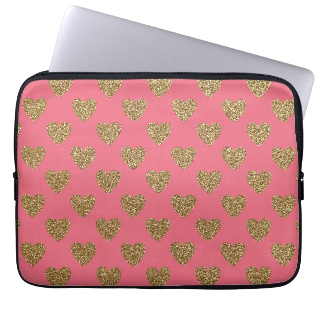 Rosor och guld- glitterhjärtor laptop sleeve (Framsidan)