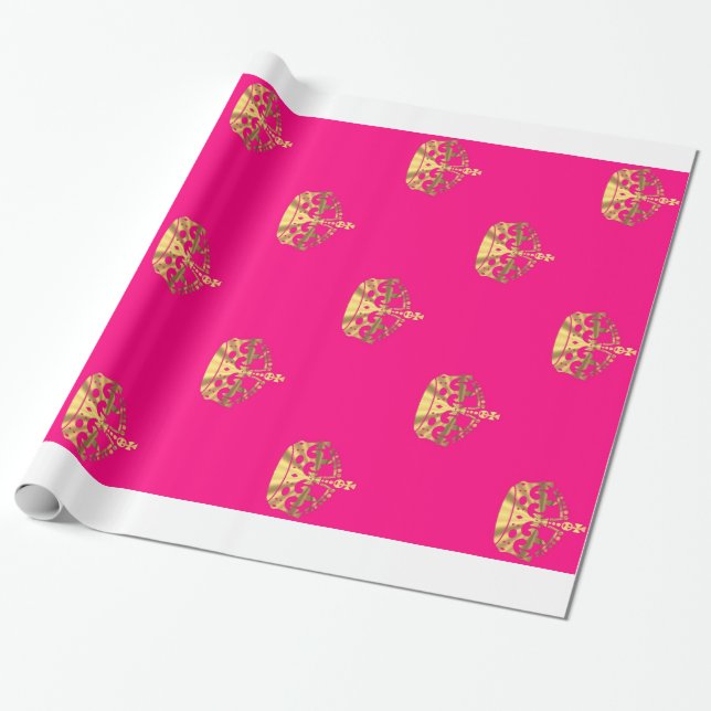 Rosor och guld- kronamönster presentpapper (Utrullad)