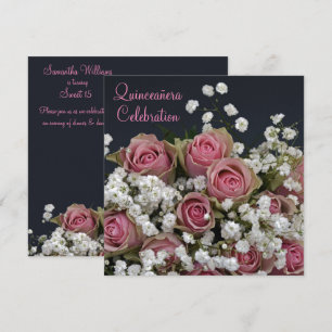 Rosor och Gypsophila Bouquet Quinceañera Inbjudningar