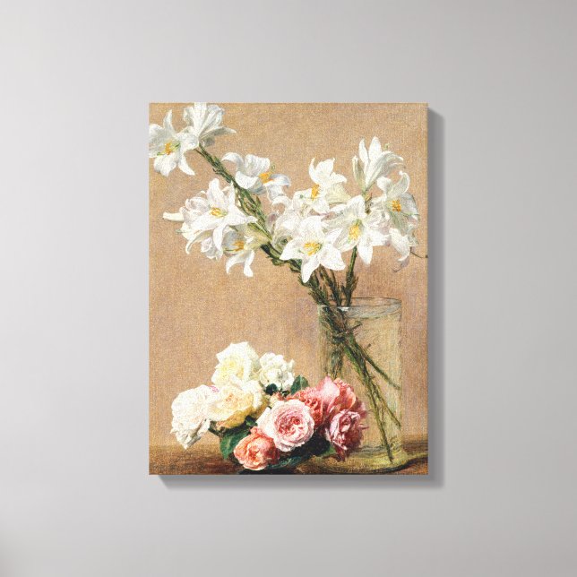 Rosor och liljor av Henri Fantin–Latour Canvastryck (Framsida)