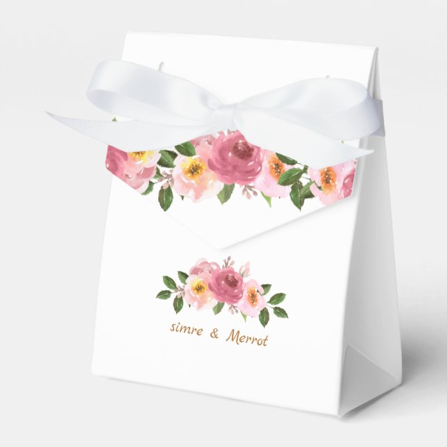 Rosor och rodna vattenfärgbröllopstårta för guld presentaskar (Framsidan Sidan)