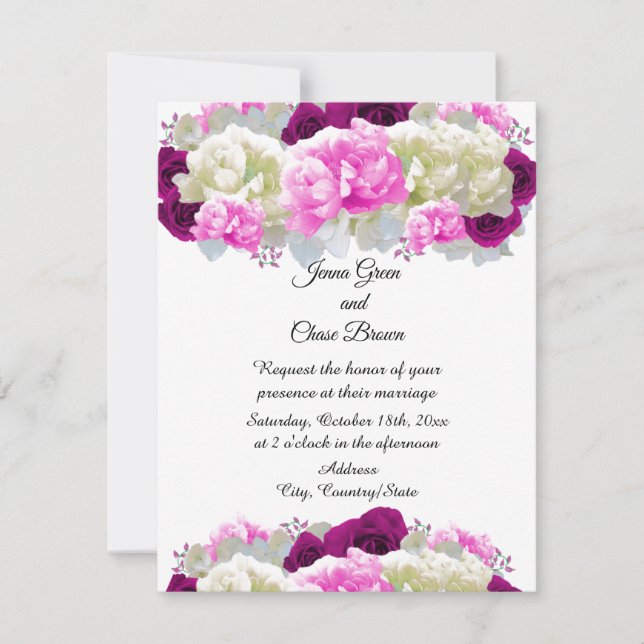 Rosor och rosa peonblommor Blommig bröllopsinbjuda Inbjudningar (Framsida)