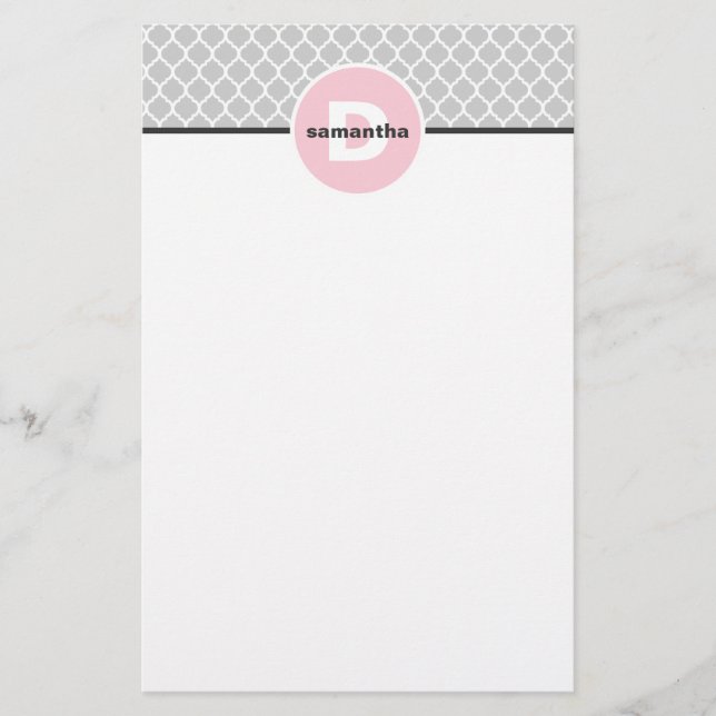 Rosor och silverQuatrefoil Monogram Brevpapper (Framsida)
