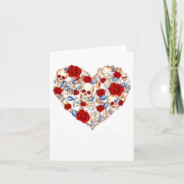 Rosor Och Skallar Hjärtat Gotisk Stil Valentine Be Kort (Framsida)
