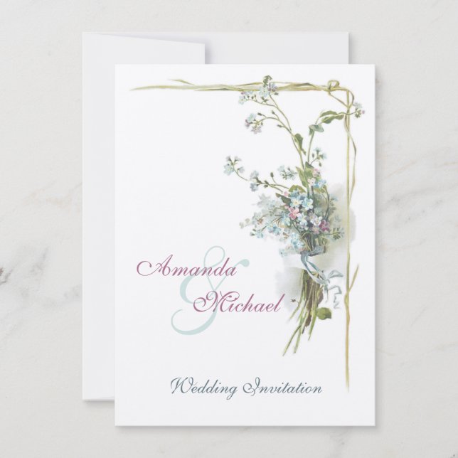 Rosor och slösar glömma-mig-nots bröllop inbjudningar (Framsida)