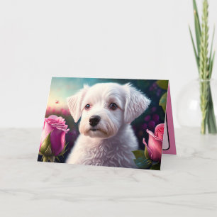 Rosor Och Söt Hund Kollektion Kort