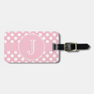 Rosor och vit Polka-Pricker den Monogrammed Bagagebricka