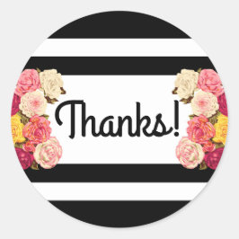 Rosor på moderna svarta och vita ränder Tack Runt Klistermärke