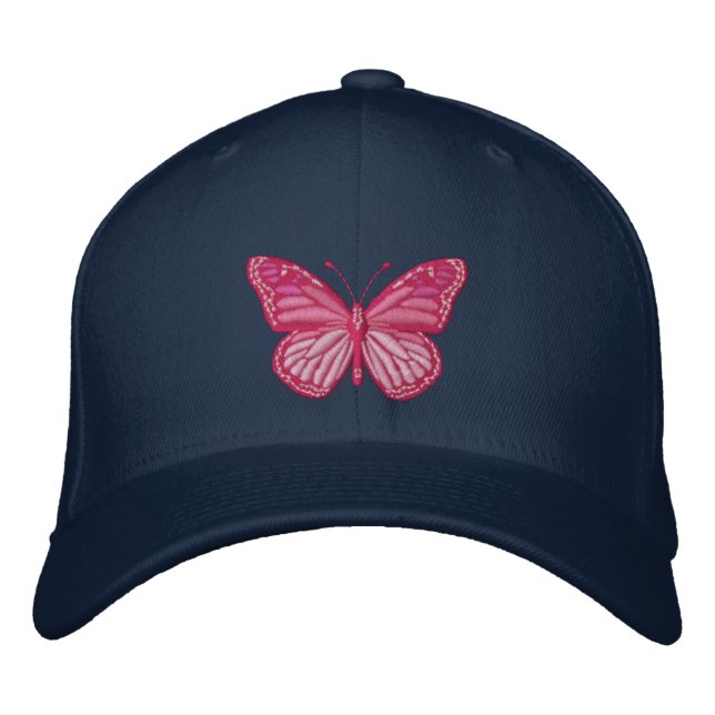 Rosor på rosa monarkfjäril broderad keps (Framsida)