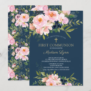  Rosor & Peonies First Communice Inbjudningar