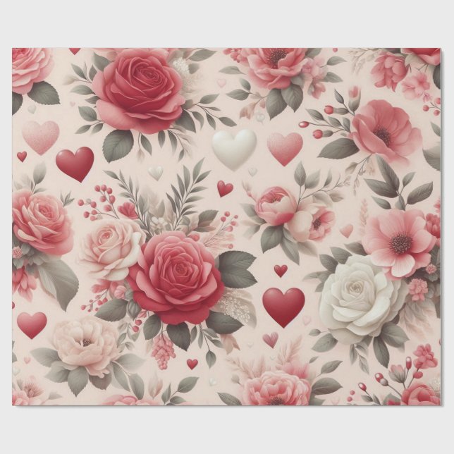 rosor, peonies & hjärtform presentpapper (Platt)