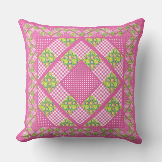 Rosor, Primroses, Polkas och Gingham Kudde (Framsida)