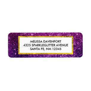 Rosor & purpurfärgade Sparkling glitterGemstones Returadress Etikett