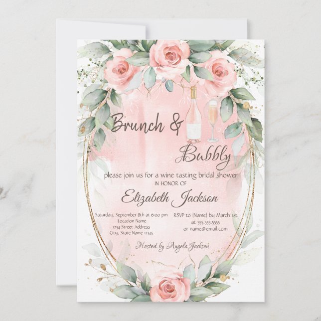 Rosor, Ram Brunch & Bubbly Bröllopsdusch Inbjudningar (Framsida)