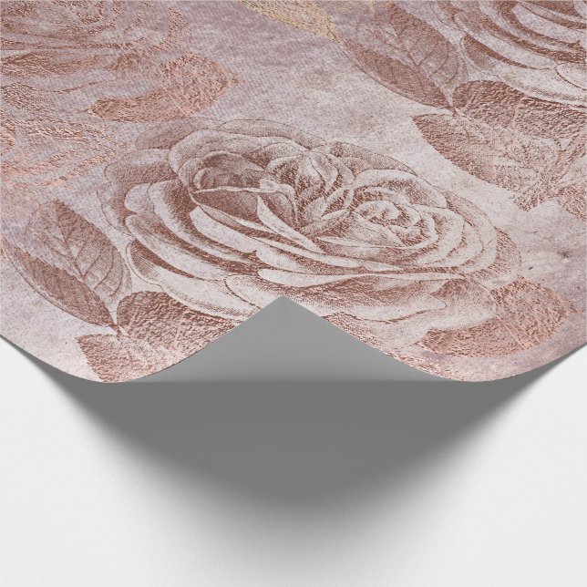 Rosor Ro Guld Pastel Metallic Blommigt Fintvätt Presentpapper (Hörn)