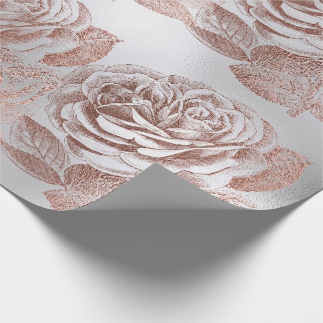 Rosor Ro Guld Pastel Metallic Blommigt Silver Gråt Presentpapper (Hörn)