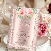 Rosor, Rosa Guld Glitter Ram Krona 30-årsdag