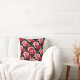 Rosor Rosa Röda Blommönster Anpassad Monogram Kudde