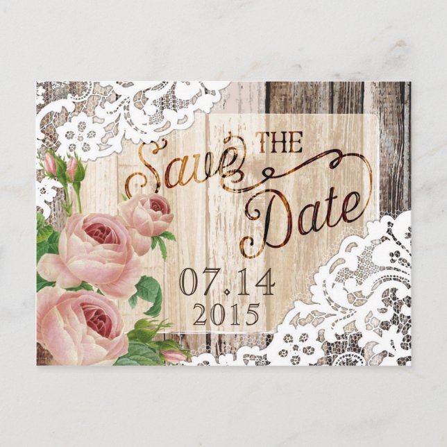 Rosor Rustika Träplankor och Spets Spara Datum Meddelande Vykort (Framsida)