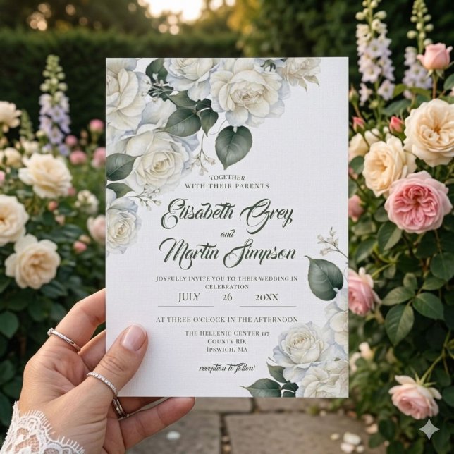 Rosor Salvia Blommig Bröllop Inbjudningar (Skapare uppladdad)
