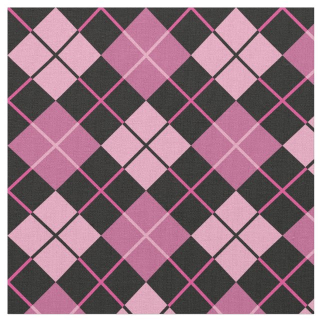 Rosor & svart Argyle tyg (Närbild)