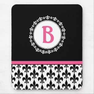 Rosor svart Monogram Fleur de Lis Mousepad Musmatta