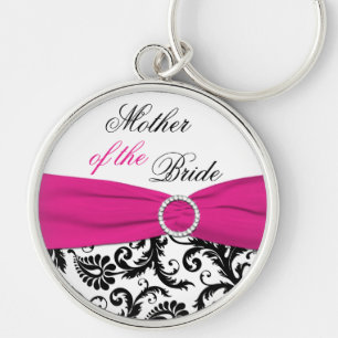 Rosor svart, vitbudens mamma Keychain Rund Silverfärgad Nyckelring
