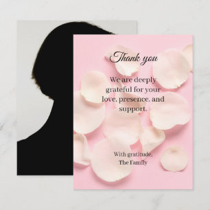 Rospetaljer rosa begravningskort med foto tack inbjudningar