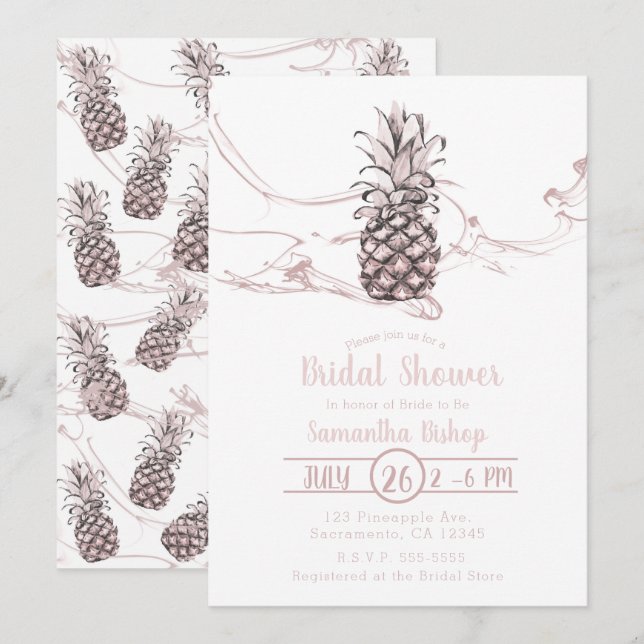 Rosrosa Saftig Ananas Sommar Bröllopsdusch Inbjudningar (Fram/baksida)