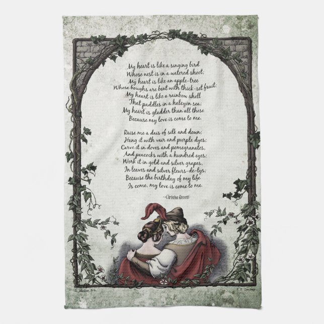 Rossetti "Kärlek" Victorian Poetry Art Tea Towel Kökshandduk (Vertikal)