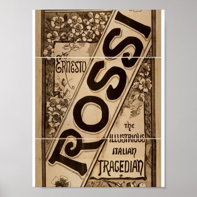 Rossi, "Italienska Tragedian" Retro Theater Poster (Framsidan)