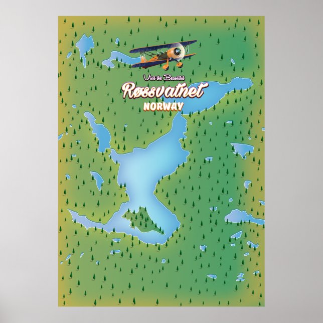 Røssvatnet Norge sjö karta art print. Poster (Framsidan)