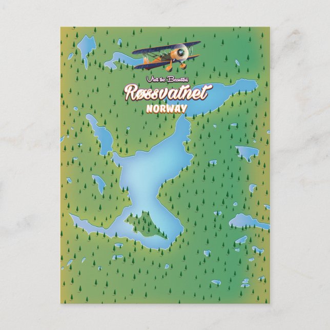 Røssvatnet Norge sjö karta art print. Vykort (Framsida)