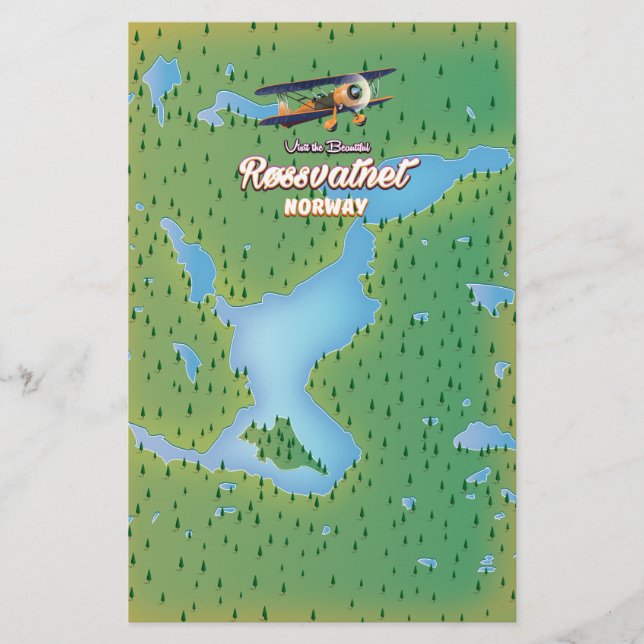 Røssvatnet Norge sjökarta konsttryck. Brevpapper (Framsida)