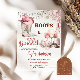 Rost Blommig Westernstövlar och Bubbly Bröllopsfes Inbjudningar