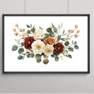 Rost Burgundy Terrakotta Kräm Färg Blommor Botanis Poster